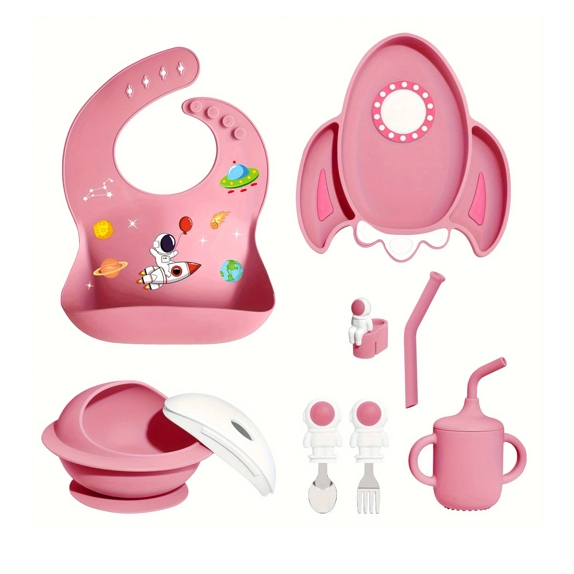 New Arrivals Pink Cute Cat Bpa Free Eco-Friendly Newborn Food Grade Silicone Kids Dining Tableware Bowl Spoon Baby Feeding Set