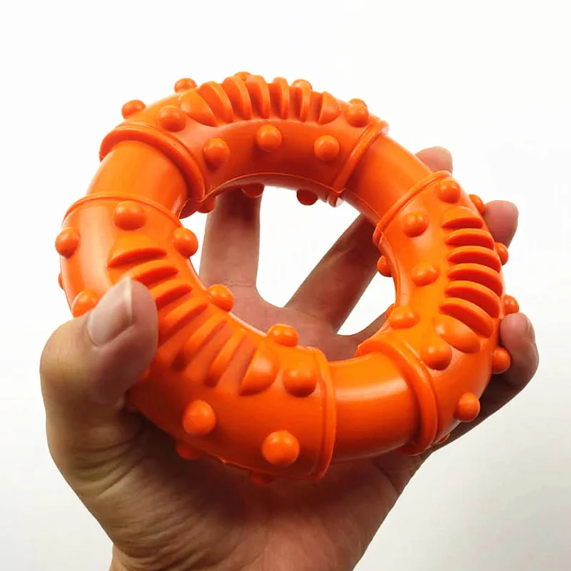 
Popular natural rubber safe non-toxic hard-wearing interactive throwing circular Five rubber rings pet dental pet toy 