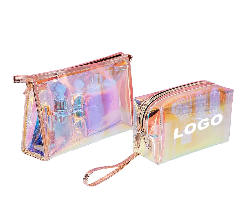 
Free Sample Private Label Clear Luxury Make Up Travel Bag Holographic Custom Make Up Bags With Personal Logo 