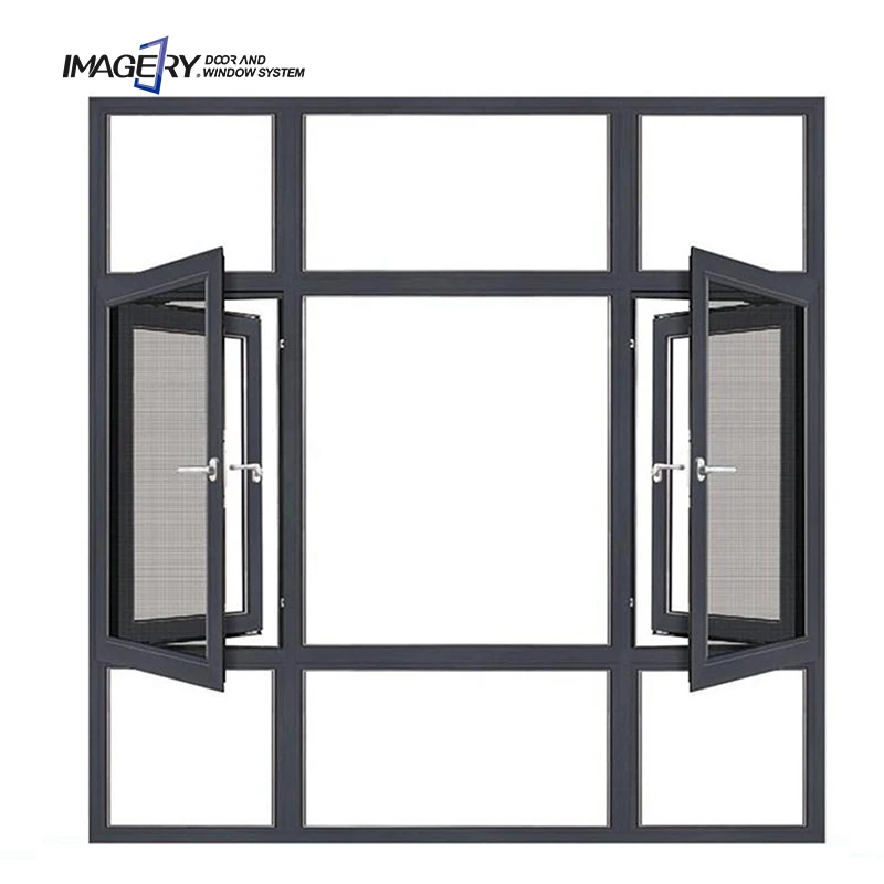 Custom double tempered soundproof Aluminium Casement windows with stainless steel screen glass windows for house