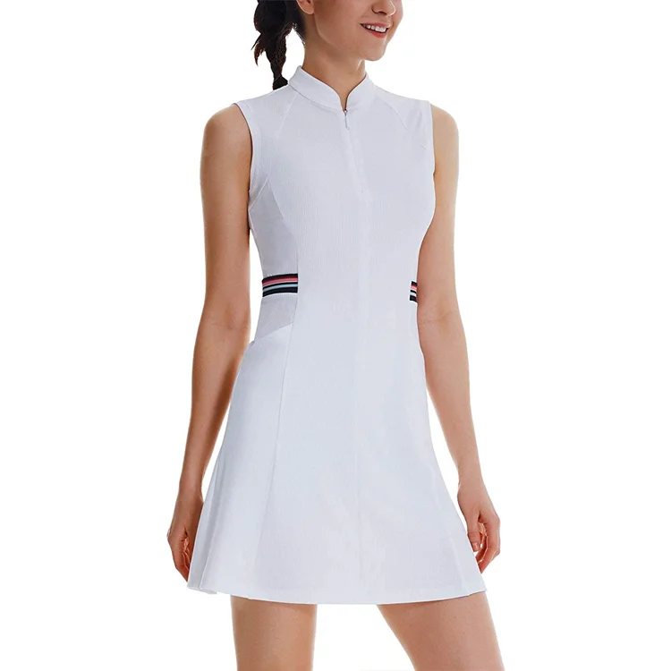 Custom Breathable Elastic Solid 2 in 1 Side Pocket Golf Tennis Dress Women Short Tennis Skirt