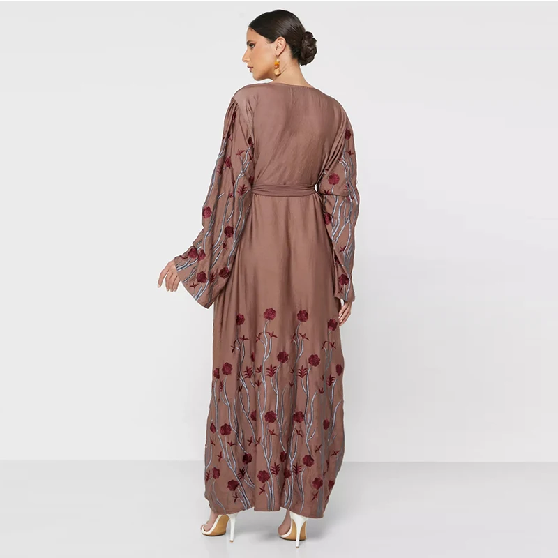 SolidColor Islamic Women Latest Arrival Oem Custom Moroccan Style Embroidery Kimono Abaya Indian Clothing Wholesale Jubah Muslim