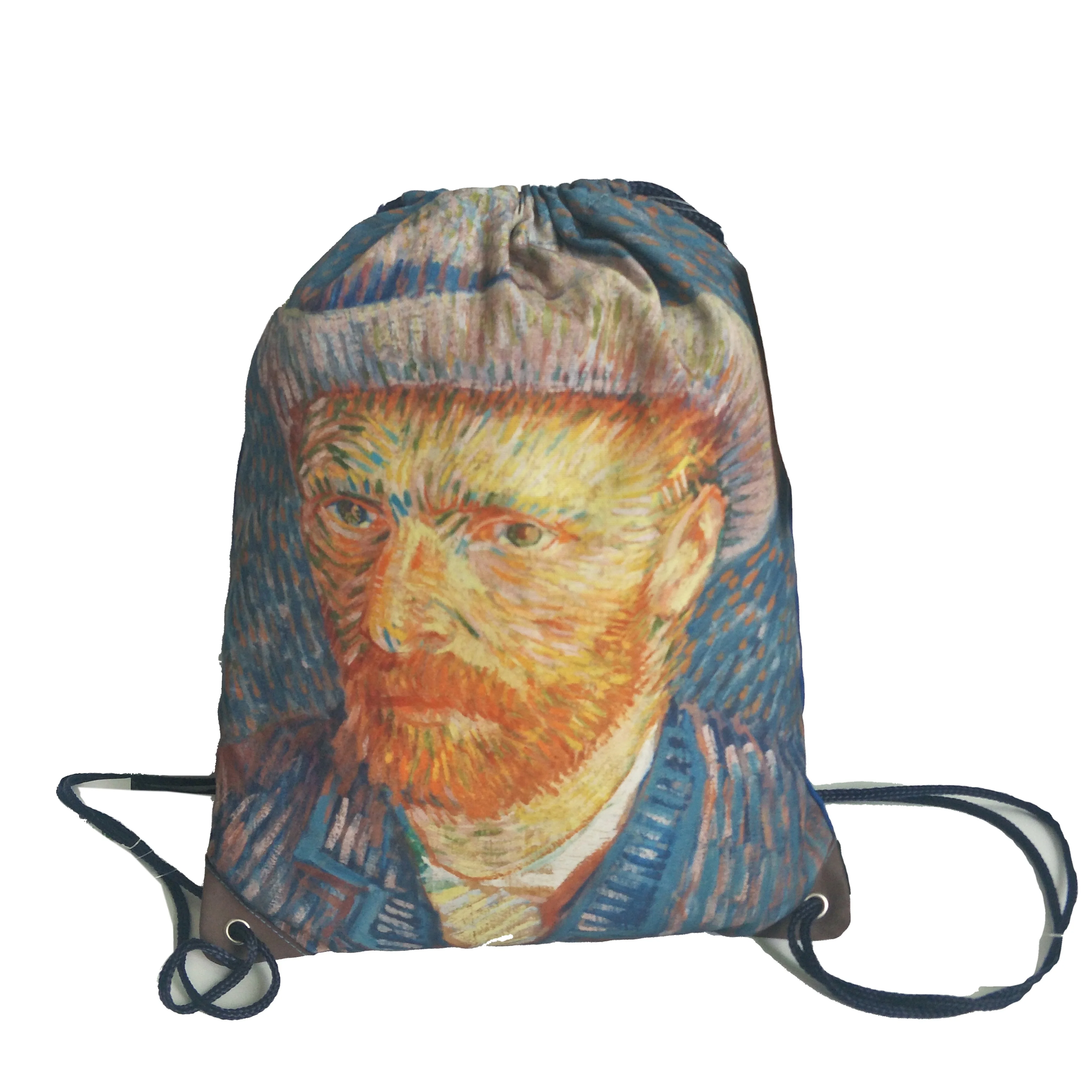 Hot sale Van gogh printed drawstring bag lightweight fashion backpack bag women