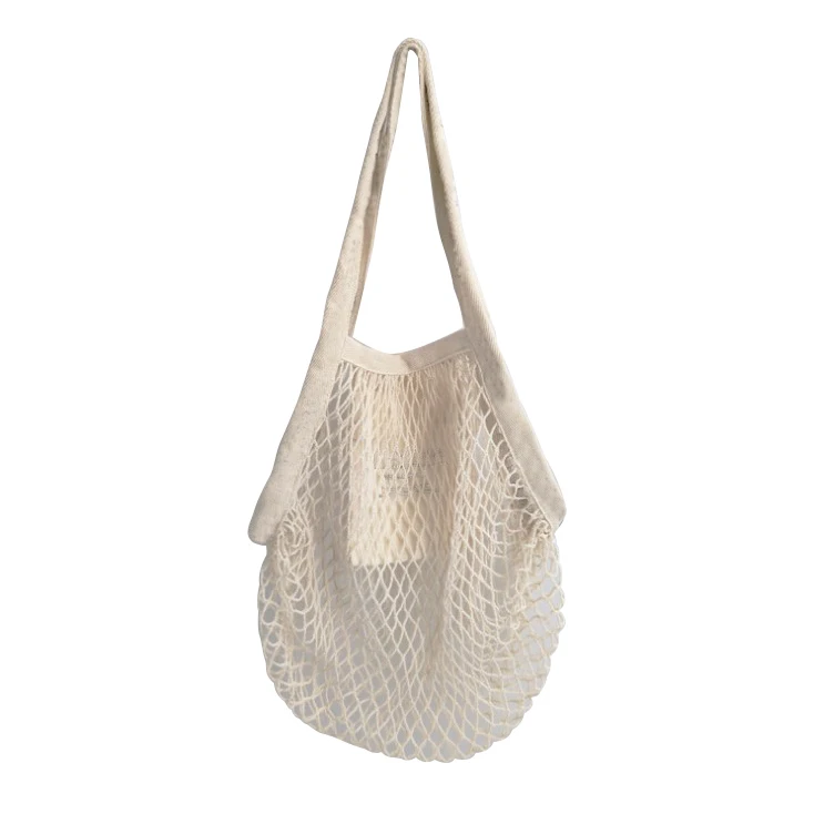 Foldable macrame long handle vegetable eco friendly reusable cotton grocery bag tote string net mesh shopping bag
