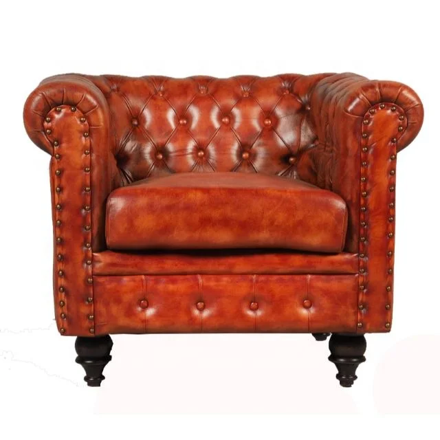 Chesterfield Genuine leather furniture industrial cafeteria single seat Sofa