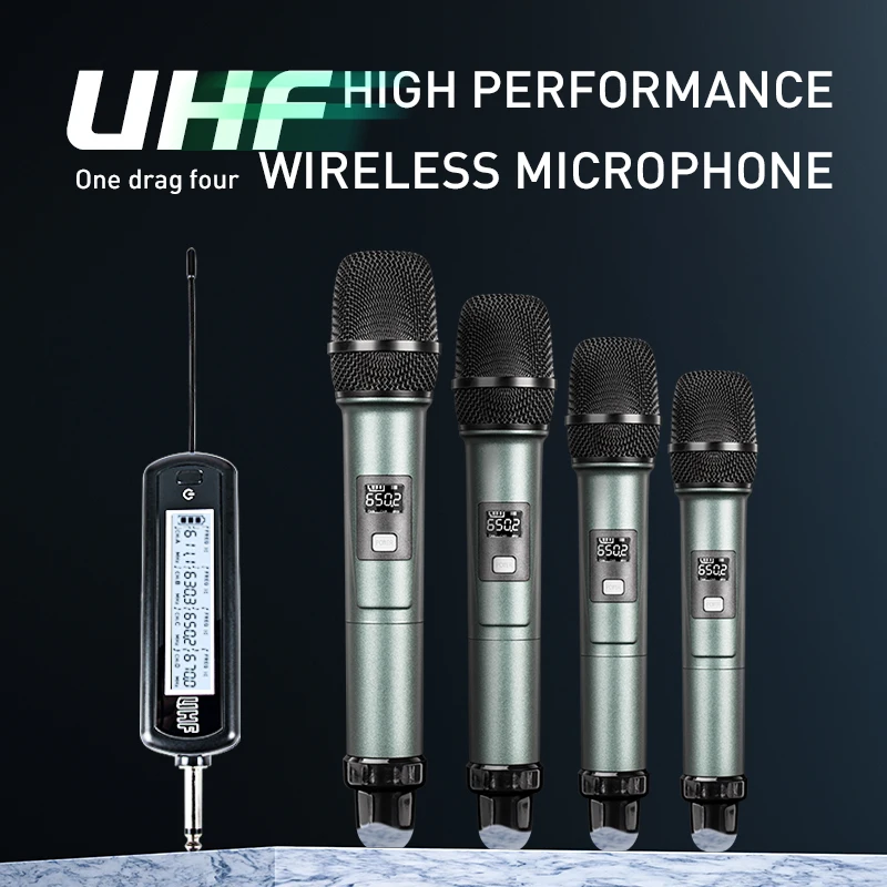 ANJIESI 2022 New Professional  4 channel UHF Universal wireless microphone with four handhelds headsets karaoke singing