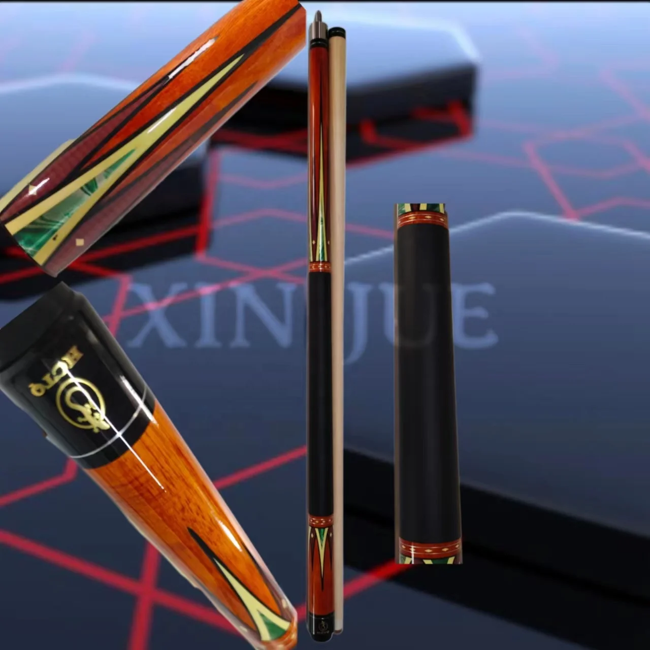 XinJue 1/2 split hard maple billiard pool cue with 11.5/13mm large skin head for sale