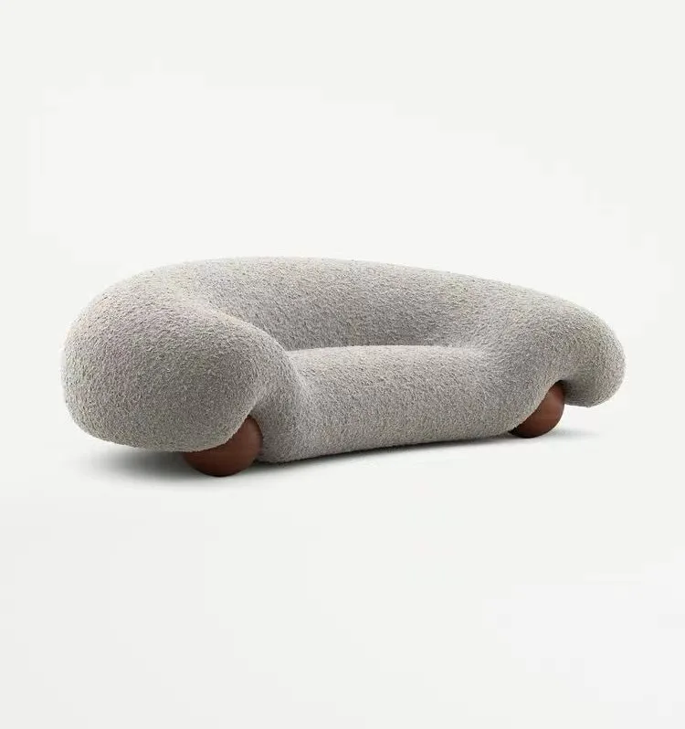 Italian minimalist sofa set with solid wood legs black grey cashmere hoop Sherpa fabric modern sofa