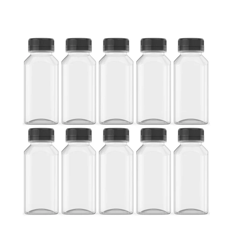 NH 8oz 12oz Empty Plastic Juice Bottles With Caps Reusable Transparent Bulk Beverage Containers With Black Tamper Evident Lids