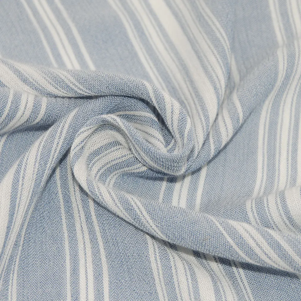 Guaranteed quality women fashion spun challis 125gsm crepe yarn dyed stripe 100 viscose woven rayon fabrics