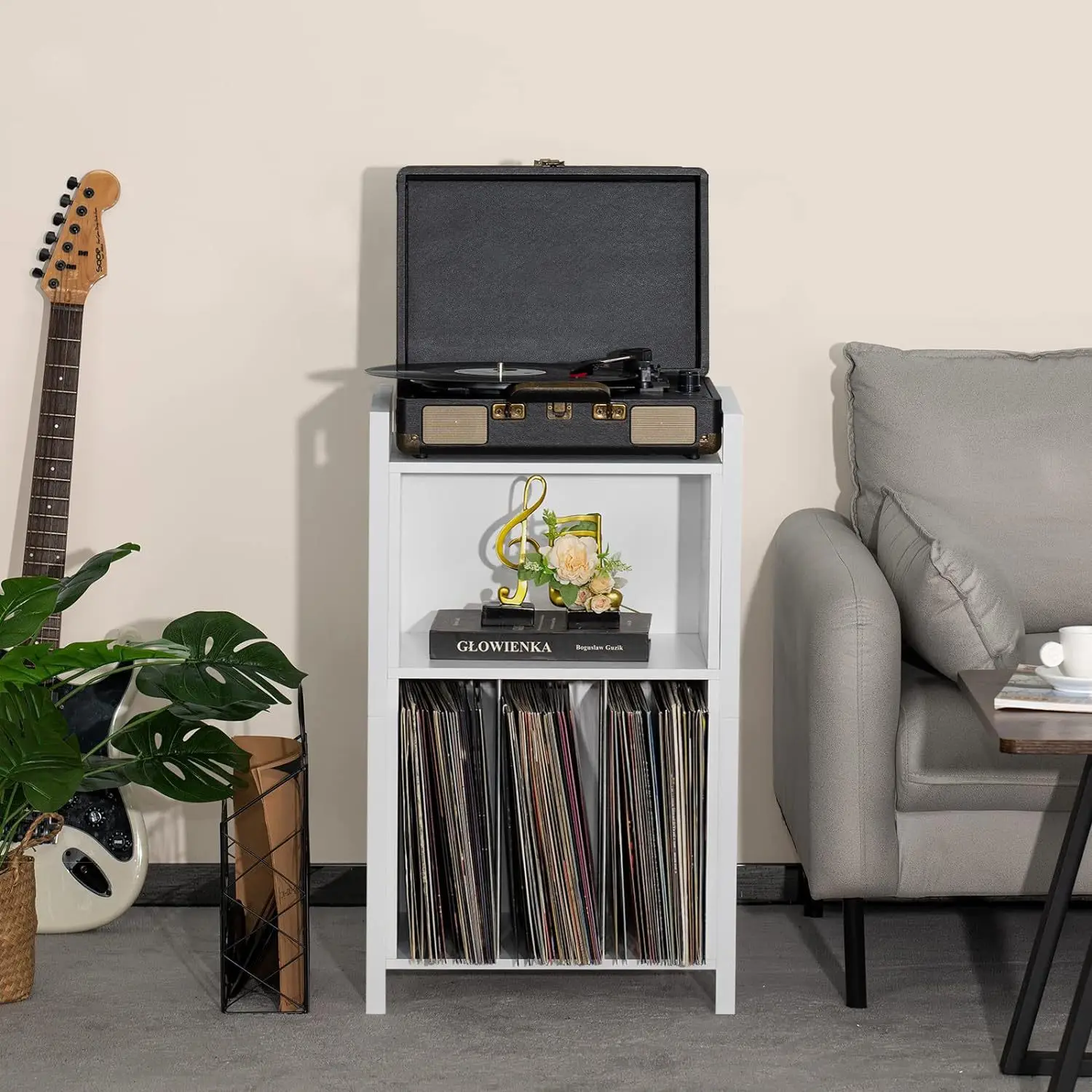 Custom 2 Tier Vintage Ironwood Turntable Wall Mounted Record Player Stand with Storage