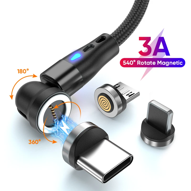 Magnetic 7PIN 3in1 Charging Data Cables 3A Fast charging data transfer 540degree Rotate Bending Data USB Cables