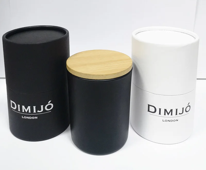 Luxury biodegradable personalized paper jar round black white cylinder tube box custom cardboard paper tube packaging for candle