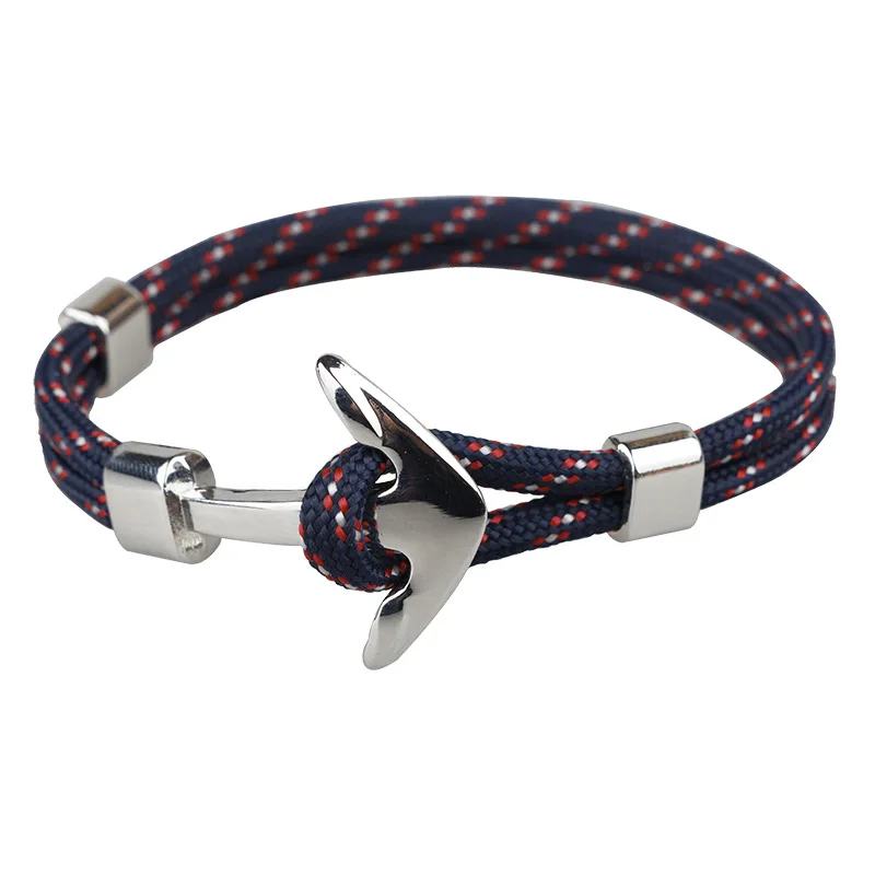 Custom Women Men Waterproof Stainless Steel Hand Bracelet Leather Men Navy And White Anchor Bracelet