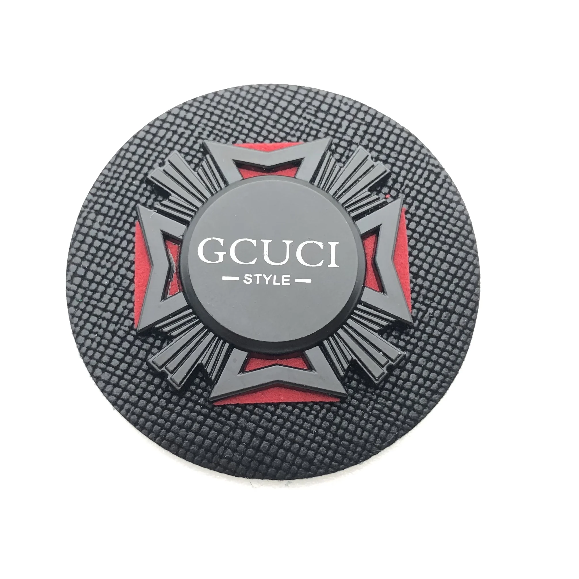 Fashion Design Round Custom Printed Logo Name Black Leather Patch With Metal Labels