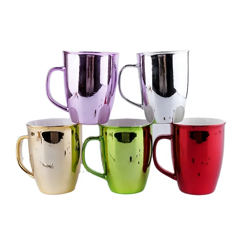 mirror anamorphic metallic ceramic mug coffee cup gold silver pink blue cups for tea gold mug
