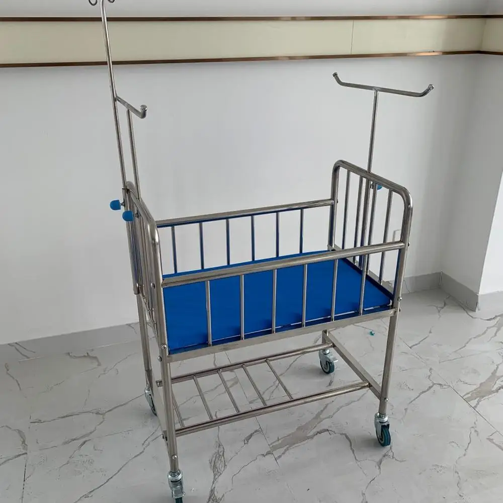 Больничная детская кровать из нержавеющей стали с матрасом