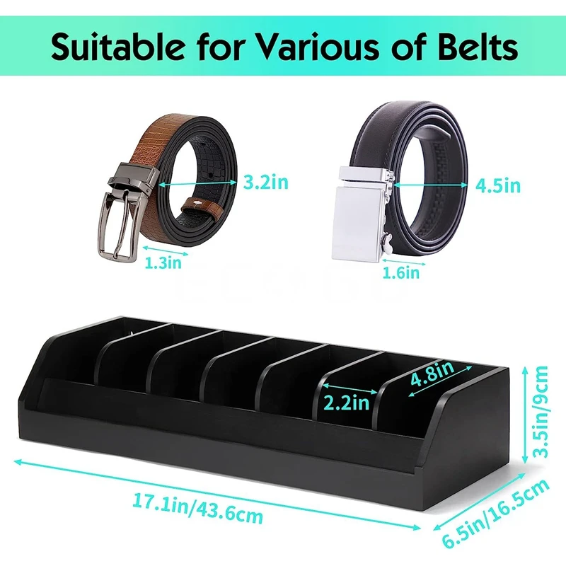 Bamboo Belt Display Rack for Men, Bamboo Belt Holder for Closet and Drawer, Belt Display Case Belt Box