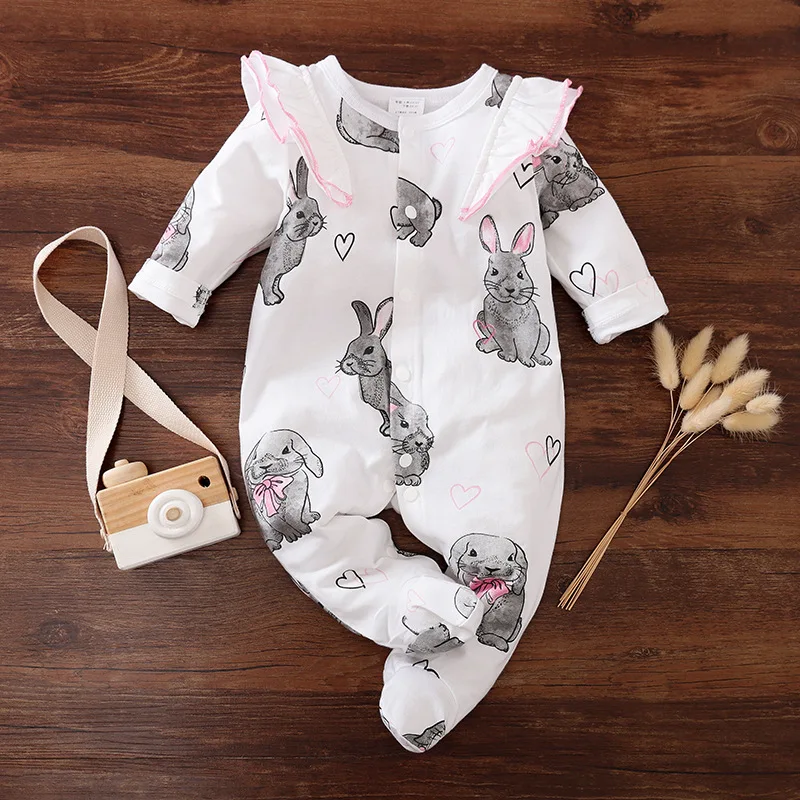 Custom Logo High Quality Baby Clothing Cotton Cartoon Print Baby Romper Newborn Comfort Casual Baby Jumpsuit For Winter