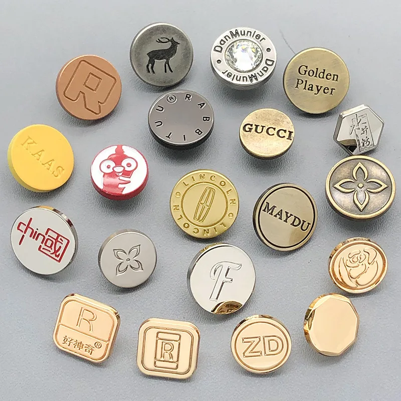 Wholesale custom emboss engrave logo metal zinc alloy round square light gold hanging plated snap buttons