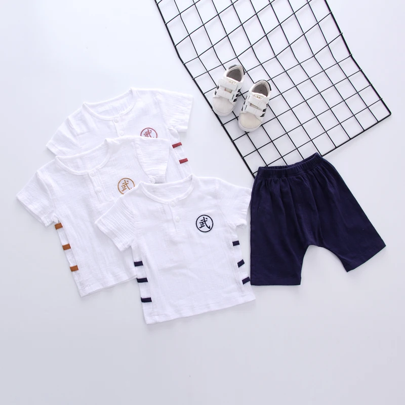 summer wholesale kids clothing Chinese character pattern classic pattern children clothes shirt and Pants 2 pieces boys shirts