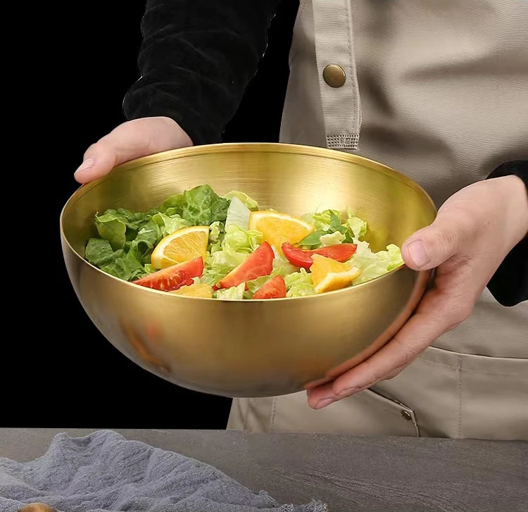 Kitchenware Golden Fruit Salad Snack 15cm 20cm Stainless Steel Mixing bowls set Salad Bowl Prep bowl
