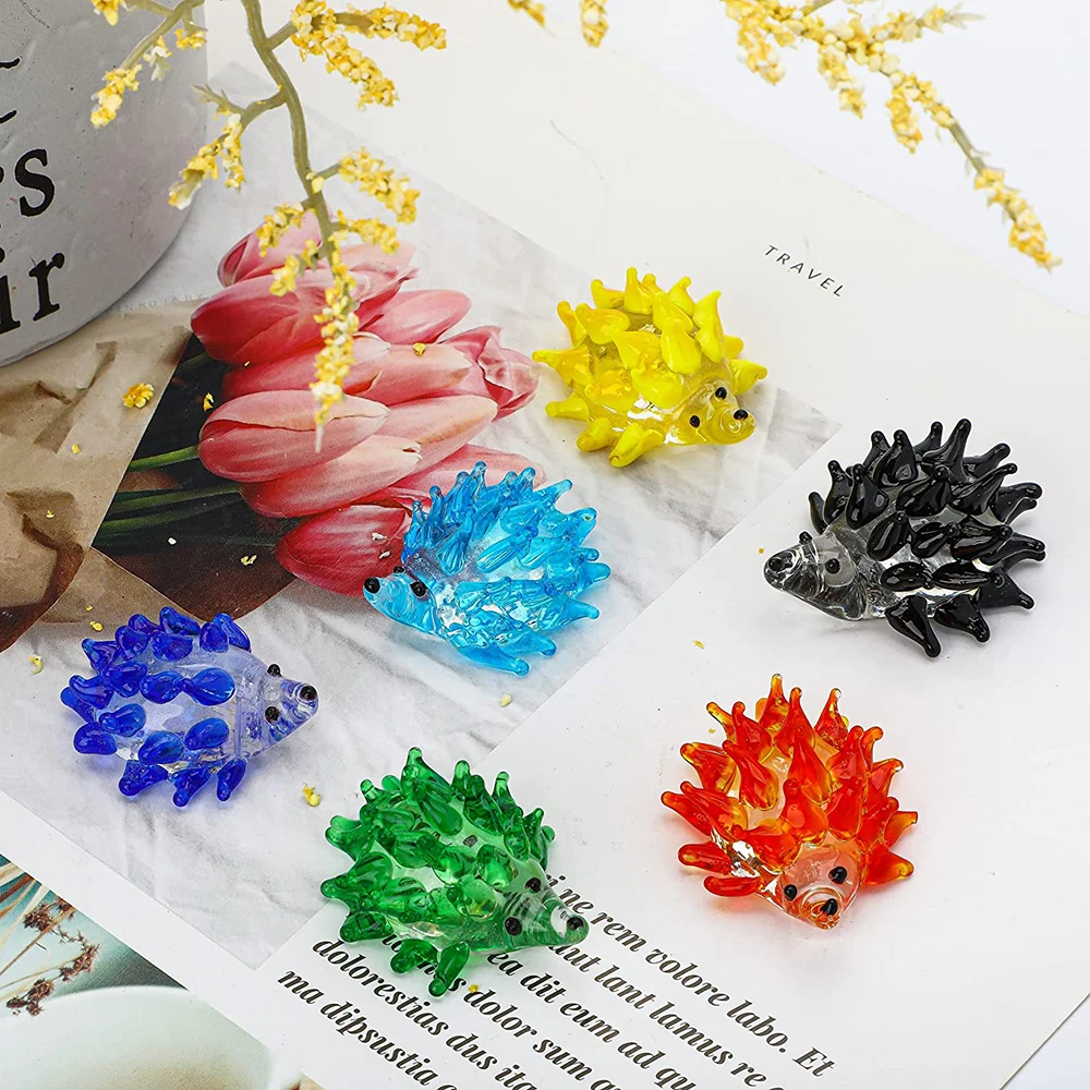 Lovely Mini Hedgehog Figurines Art Animals Collectible Gift Home Decor Hand Blown Colorful Glass Home Decoration Europe Folk Art