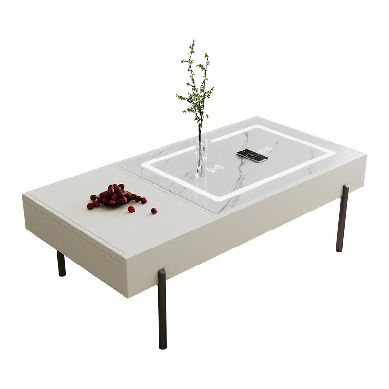 wholesale living room furniture modern rectangular wood smart coffee table with USB wireless port LED light