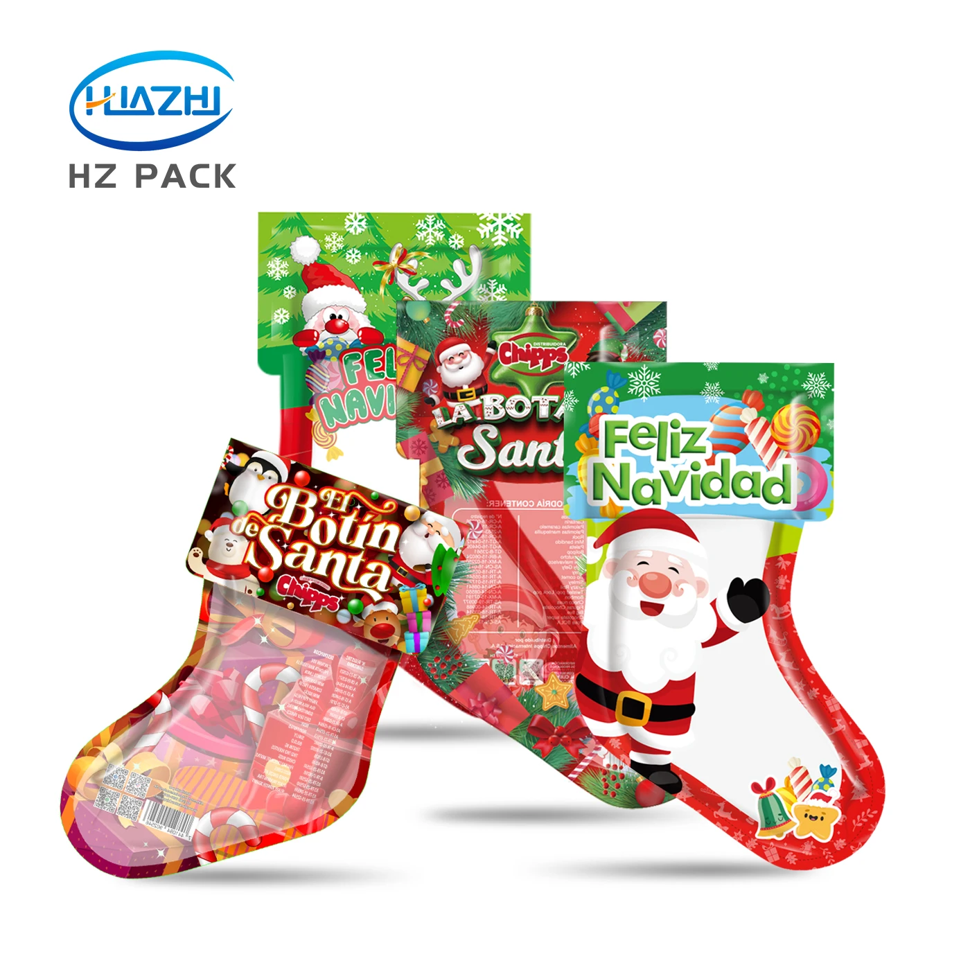 Custom Printed Cute Santa Boots New Year Party Christmas Gift Bags Plastic Gift Shaped Bag Pouch