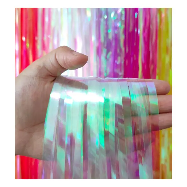 High quality PET material iridescent foil fringe curtain for photo background wall decoration cortina de tiras para fiesta