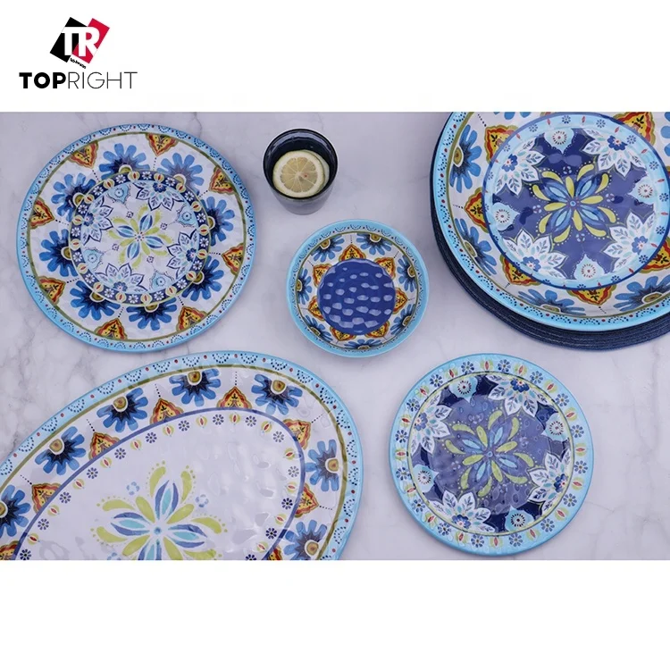 Wholesale Heavy Duty Floral Printed Kitchen Utensil Melamine Dinnerware Sets For Food Dinner Lunch