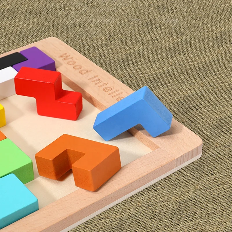 Wholesale Children Shape Matching Block Puzzle Toy Wooden Geometric Stacking Block Set Game