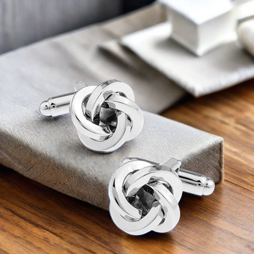 Wholesale Silvery Love Knot Elegant Cufflinks for Men Custom Suit Shirt Accessory for Wedding Tuxedo Trendy Jewelry for Men