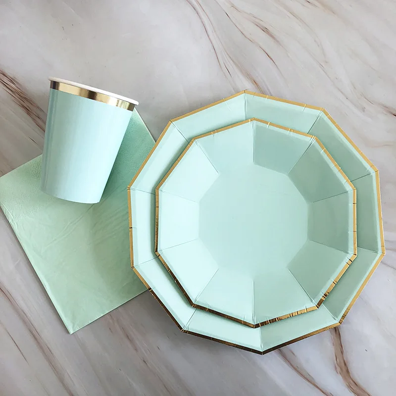 New design hot stamping lace plain colour theme paper cup and napkin disposable paper plate set