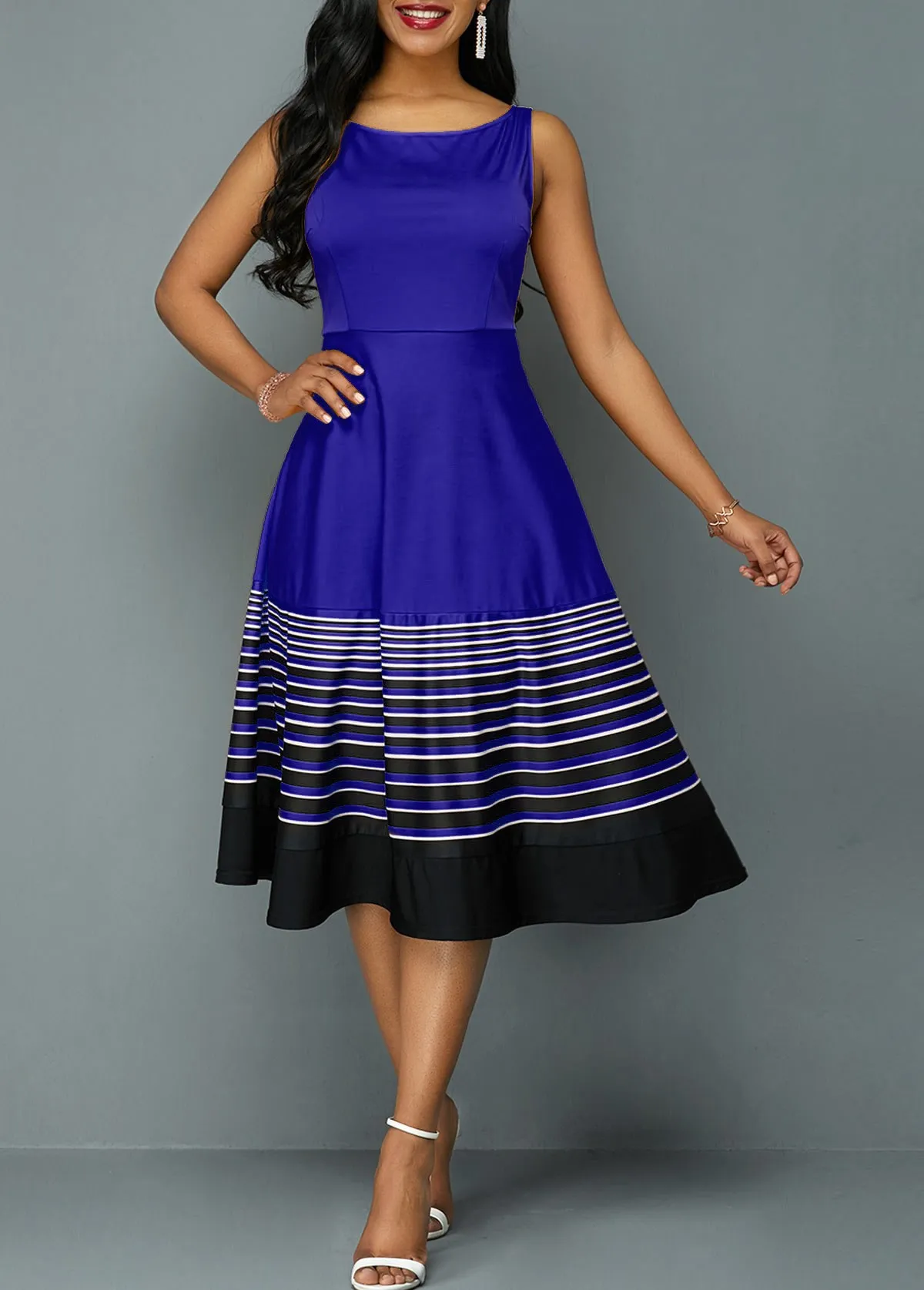 Round Neck Sleeveless High Wais Hem bar Maxi Dress Casual Dress