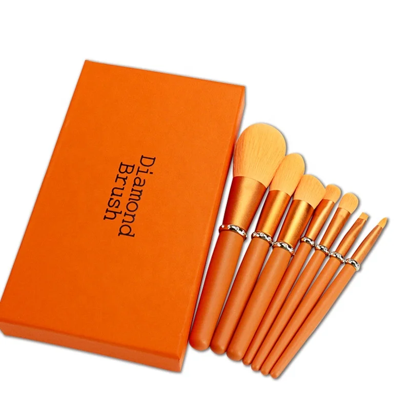 Simple orange Free Sample diamond Makeup Brush Soft Wool Easy Take Powder Custom Logo makeup brush wholesale