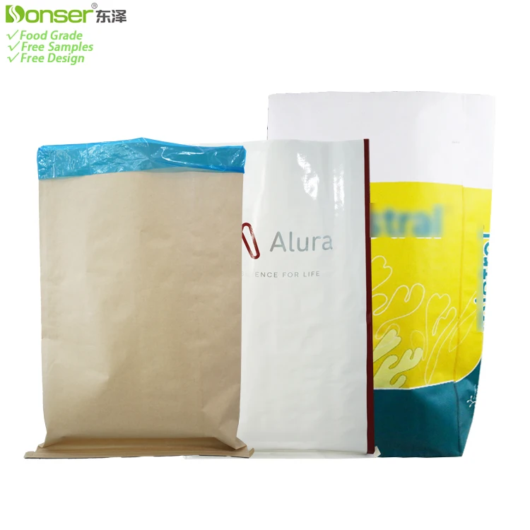 Custom 20kg 25kg 50lb Paper Feed Packaging Bags Factory Price Paper-plastic Composite Food Grade Bag for Animal Cattle Feed Sack