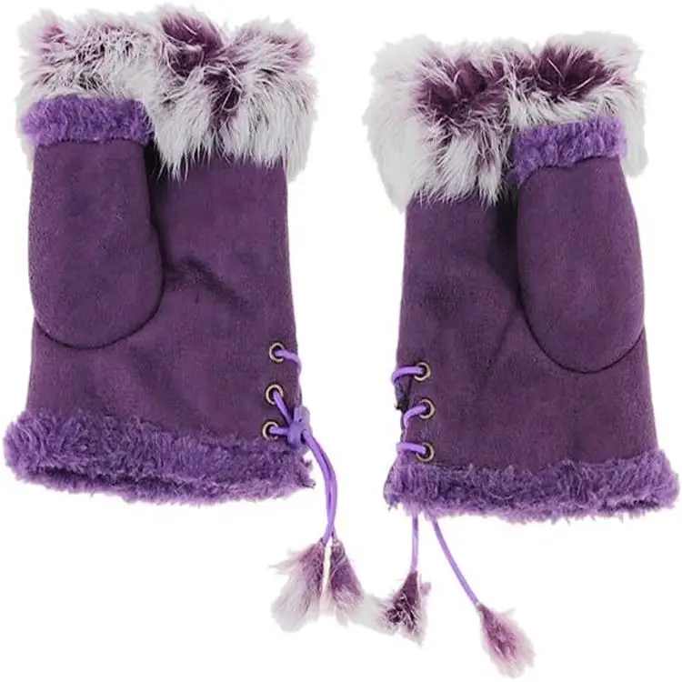 Winter warm no finger suede leather driving gloves