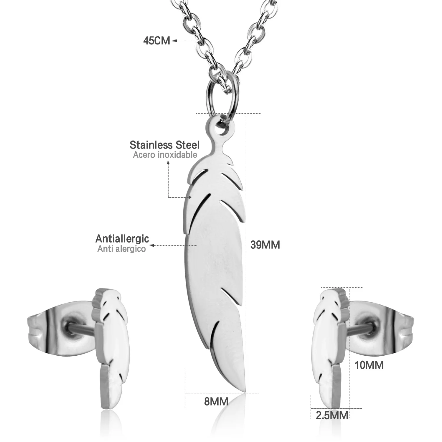 Wholesale Best selling high quality  women stainless steel  pendant earrings jewelry set