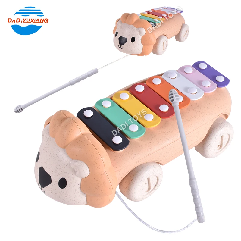 Juegos Montesori 2023 2 IN 1 Multifunctional Animal Wheat Straw Toy Music Knocking Piano Bus Toys Piano Harp