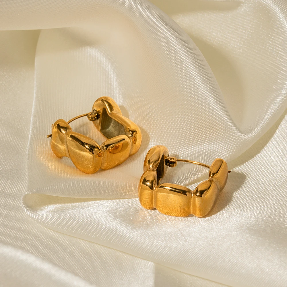 Handmade Metal Square Bead Ear Buckle 18k Gold Plated Stainless Steel Waterproof Tarnish Free Earrings For Women