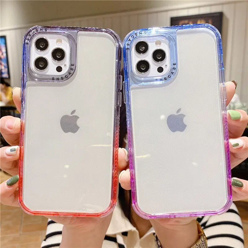 Прозрачный контрастный противоударный чехол-бампер для iPhone 11 12 13Pro XS Max X XR 8 7 Plus