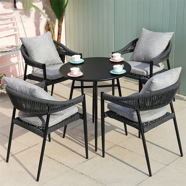 Factory wholesale hot outdoor cafe table rattan garden furniture rope garden chair sets outdoor furniture