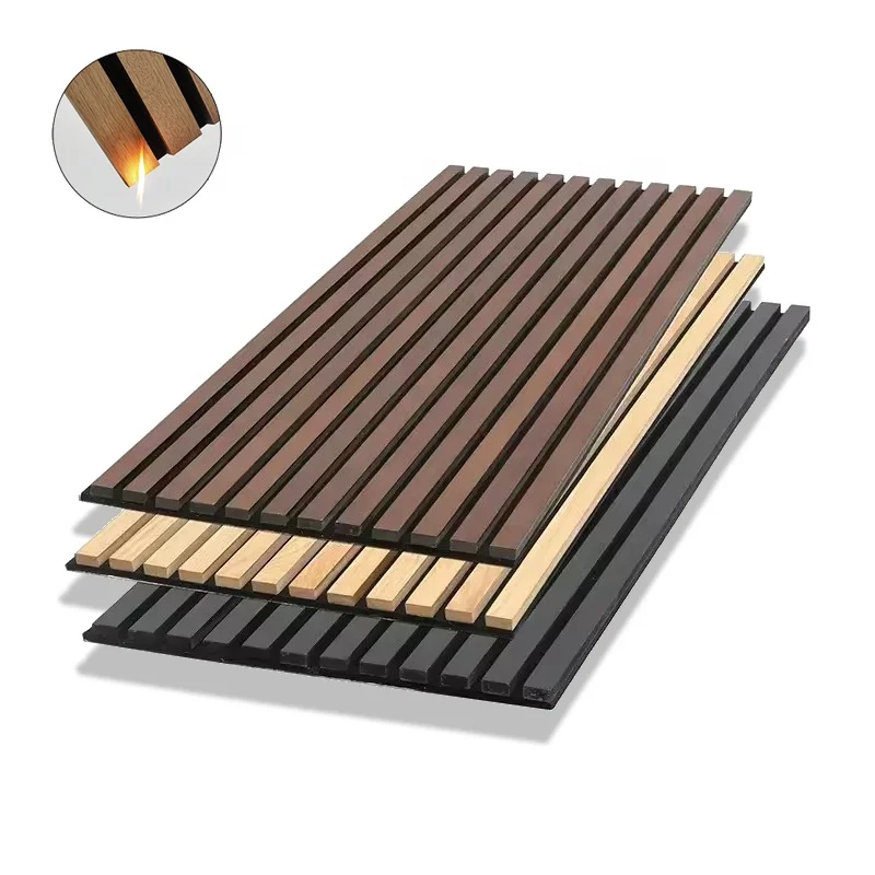 3D Pet Polyester Fiber Soundproof Acoustic Slat Wood Wall Panels, Natural Slotted Slat Wood Wall Acoustic Wall Board