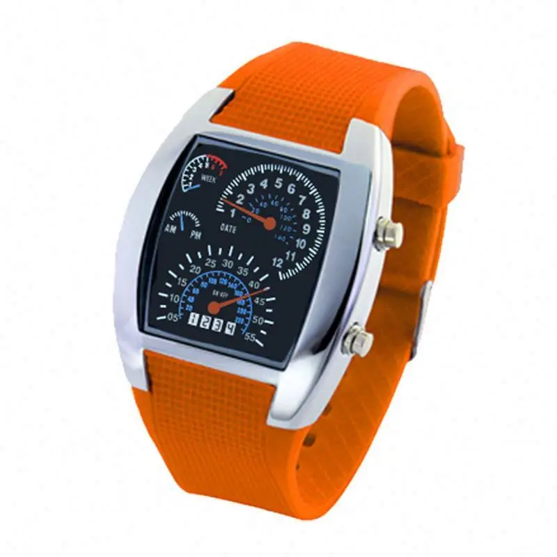 LED Display Men Sports RPM Turbo Flash  Wristwatch Car Speed Meter Dial Binary Matrix Digital Electronic Watches