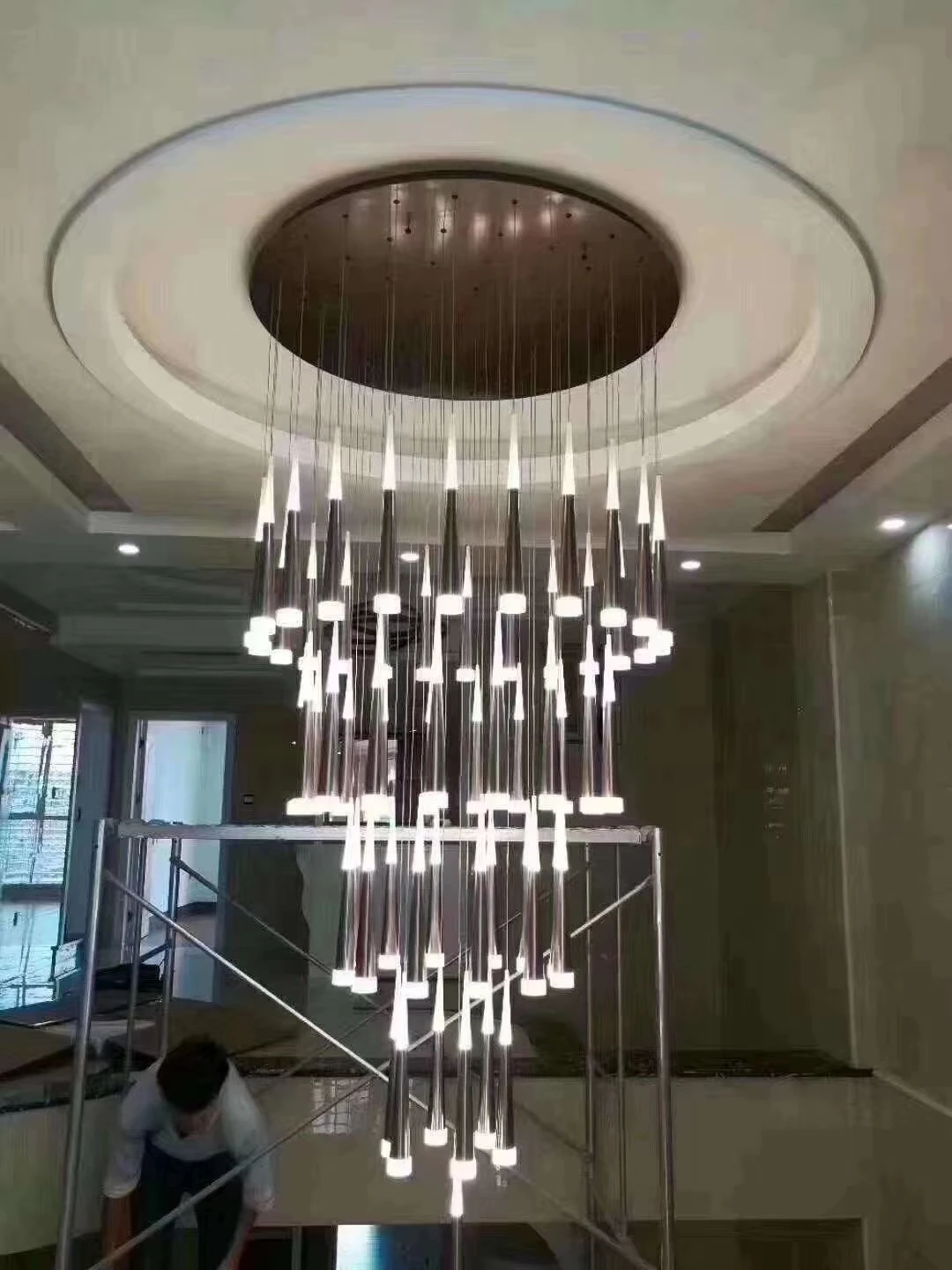 Modern long led chandelier luxury for stairs high ceiling hallways