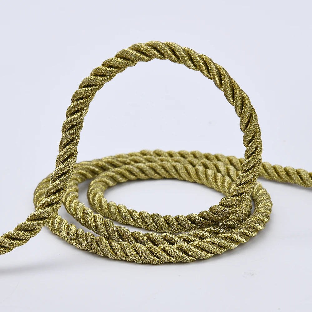 6mm 3 Strand Golden Metallic Polypropylene Rope Decorated PP Rope Cord for Sofa Decoration