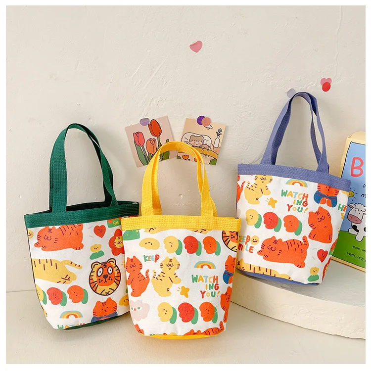 Wholesale small carrying canvas tote bag handbag office worker lunch box bag cartoon cute bucket small bento bag