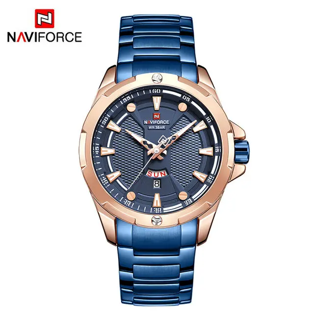 NAVIFORCE NF9161 Trending Personalized Man Watch Futuristic Leather Strap Waterproof Calender Week Display Casual Wrist