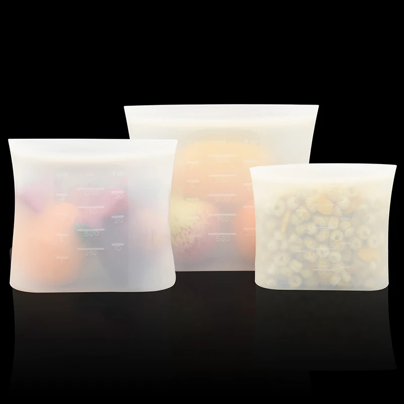 Leakproof Reusable Stand Up BPA Free Silicone Food Storage Bag Microwave Oven Safe Sandwich Snack Bag for Meal Prep Cereal Fruit